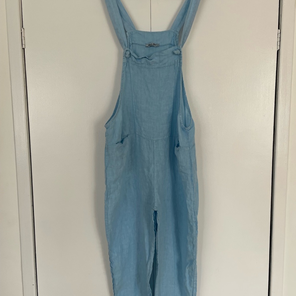 Light Blue Women's Linen Overalls Jumpsuit